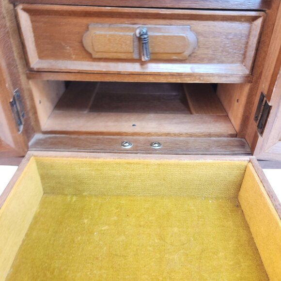 Vintage Wooden Jewelry Box Storage Chest With Drawers & Cabinet 18"L x 7"H - Picture 8 of 16
